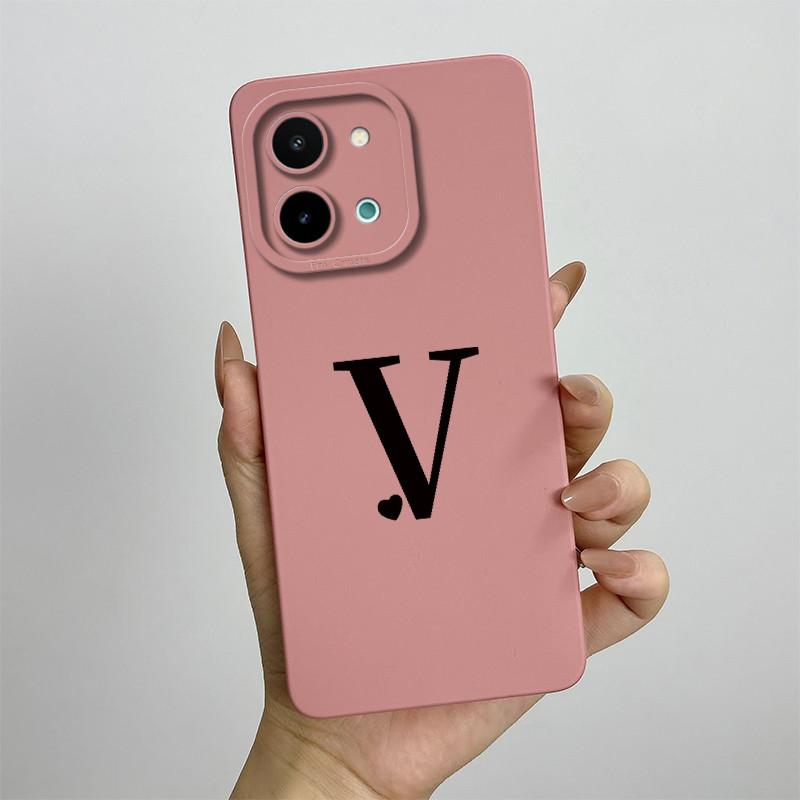Чехол для vivo Y28 4G Чехол-крышка для vivo Y28 4G Милые начальные буквы Квадратный Жидкий Мягкий силиконовый чехол для телефона Матовый Ударопрочный задний чехол