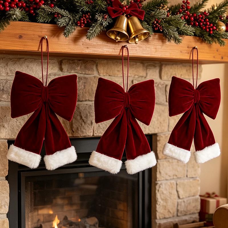 Red Velvet Christmas Bow and Pendant Ornament for Home Décor
