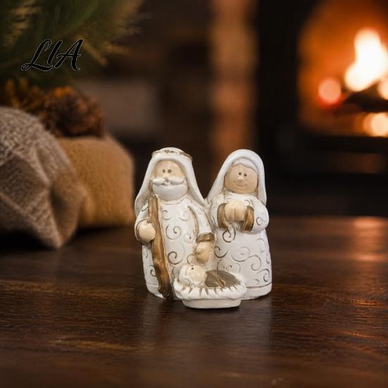 Winter Holiday Window Decorations Mini Resin Nativity Figurine for Christmas Desktop Decor, Holy Family Manger Decorative Religious Figures