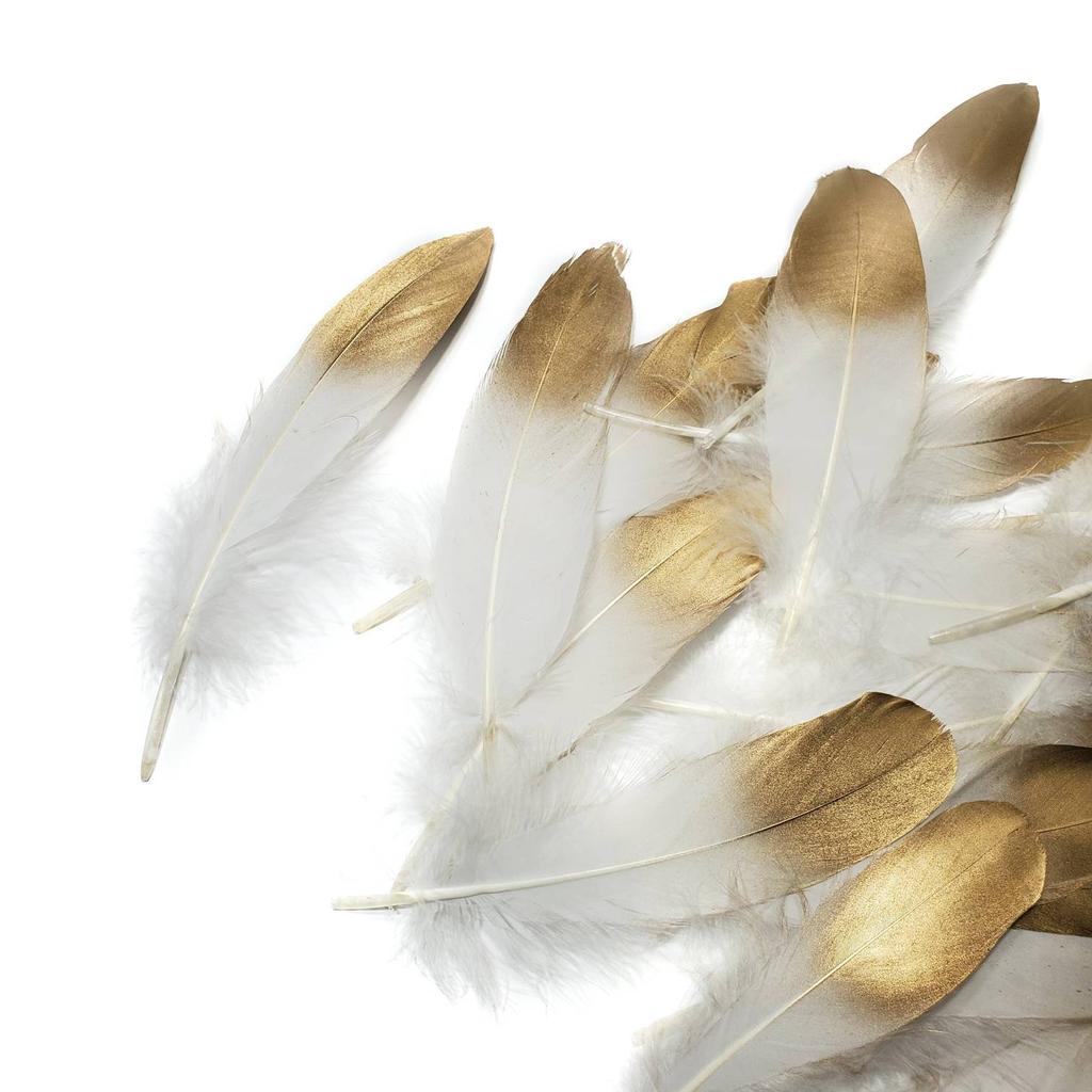 Natural Gold Dipped Feathers White Goose Plume for DIY Crafts Jewelry Making Handicraft Party Gift Box Cake Decoration