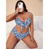 New Women's Split Floral Printed Blue Swimwear Large Size Fat MM Fashion Swimwear
