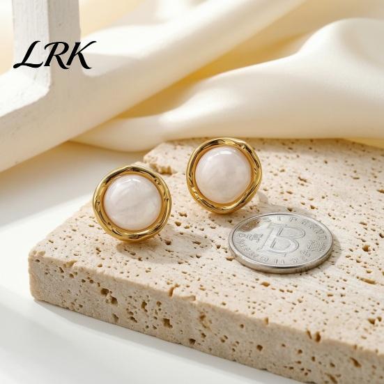 Серьги-гвоздики из смолы в мягких тонах, 1 пара, серьги-гвоздики с драгоценными камнями для женщин, круглые серьги-подвески с натуральным краем из золотистой стали, плоская задняя часть из нержавеющей стали
