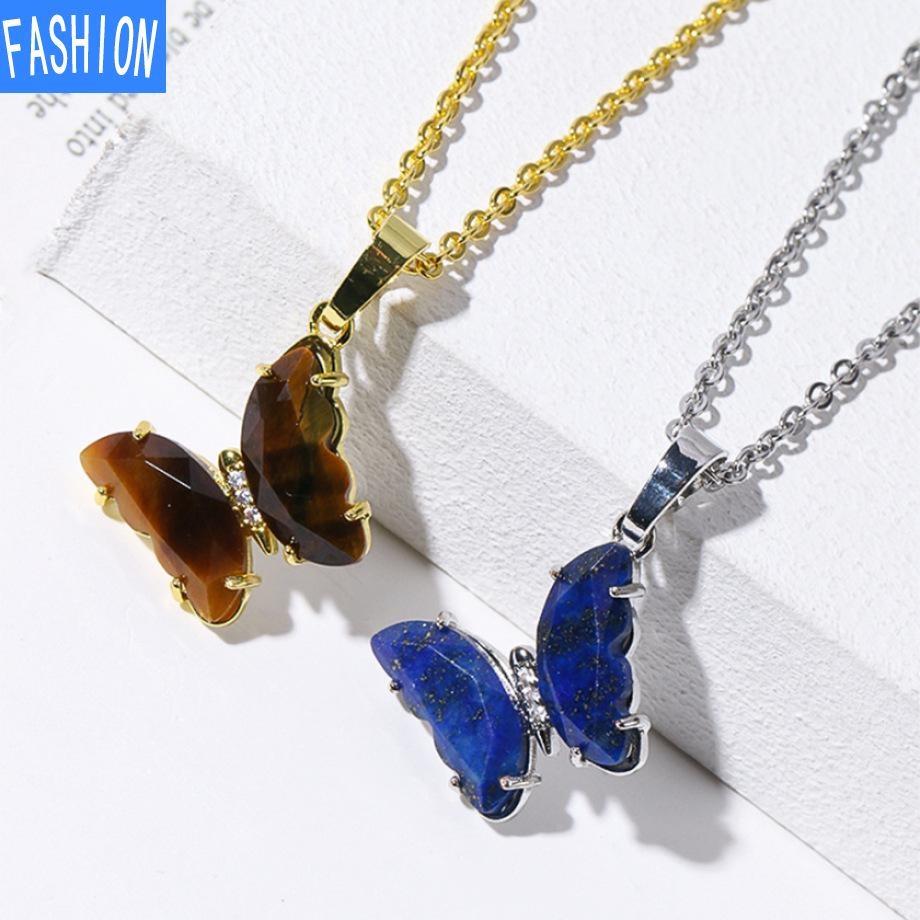 Womens Fashion Amethyst Rose Crystal Quartz Butterfly Pendant Necklace Mothers Day Gifts Necklace Silvergold