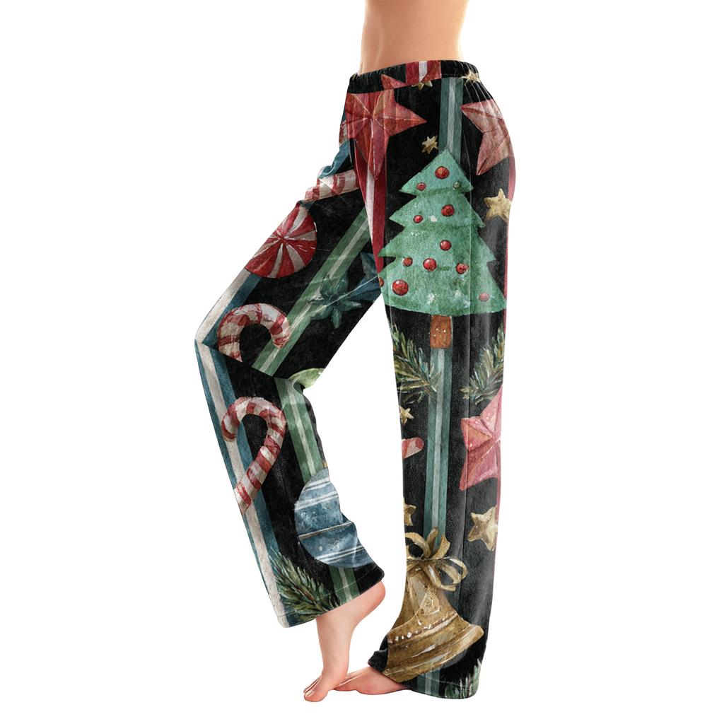 Женские повседневные модные фланелевые брюки с рождественским принтом, пижамные брюки