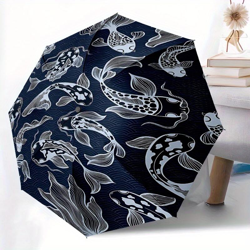 1pc Koi Pond Automatic Open/Close Umbrella with One-Touch Button, Compact Folding Canopy, Sturdy 8-Rib Windproof Design -067