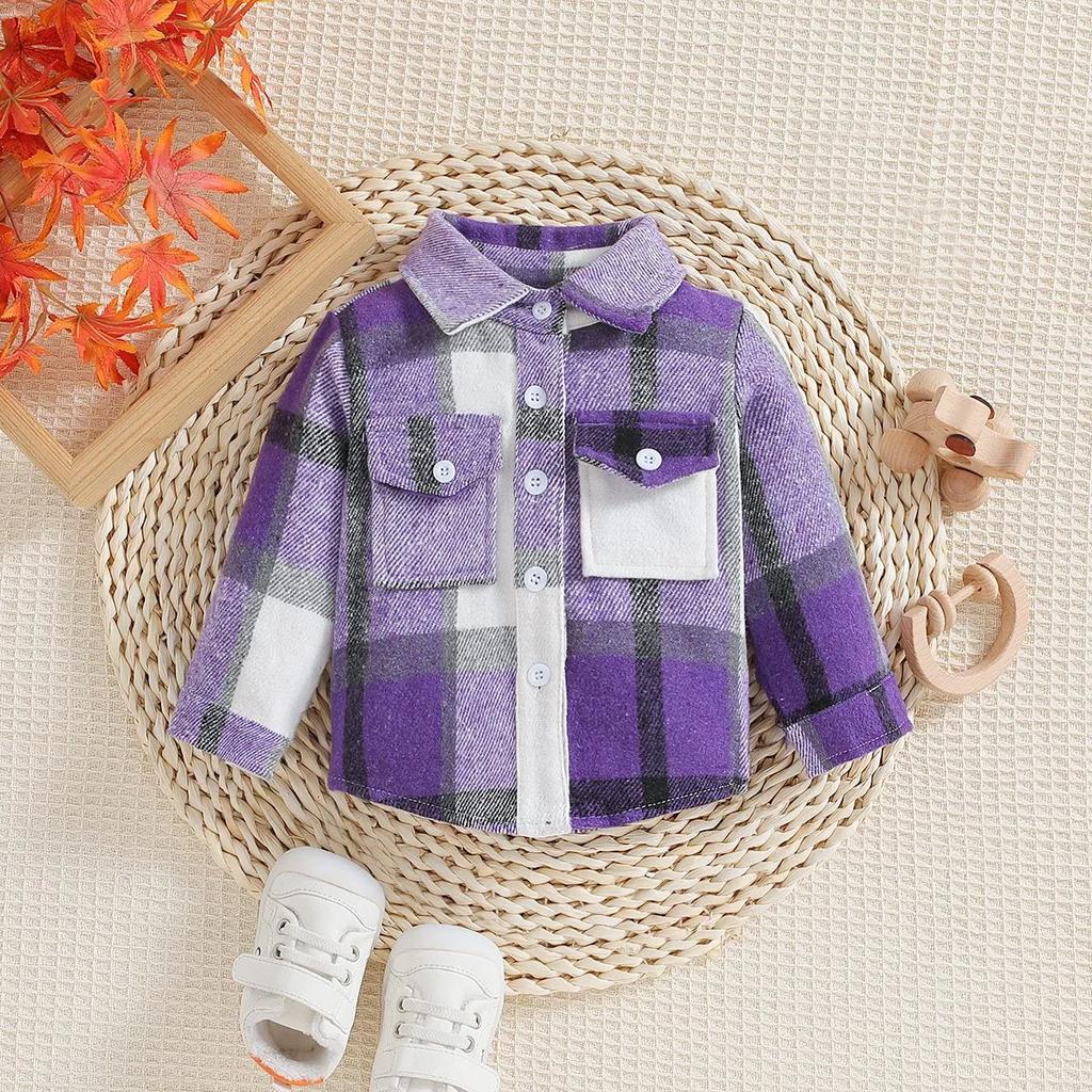 Toddler Baby Boy Girl Plaid Shirt Jacket Outfits Button Down Cardigan Kids Long Sleeve Coat Tops Fall Clothes