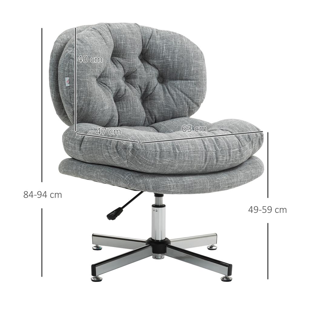 Office Chair without Armrests, Comfortable Desk Chair with Padded Seat and Adjustable Height, Grey