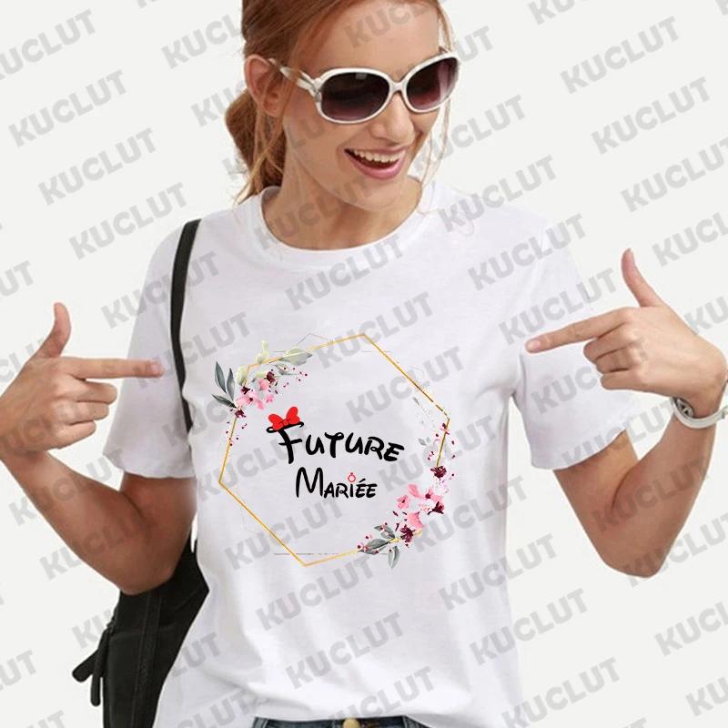 Team Bride Bridesmaid Tshirt Bridal Wedding Y2k Tops French Girls Bachelorette Party Tees Evjf Future Bride Flower Crown Tshirt