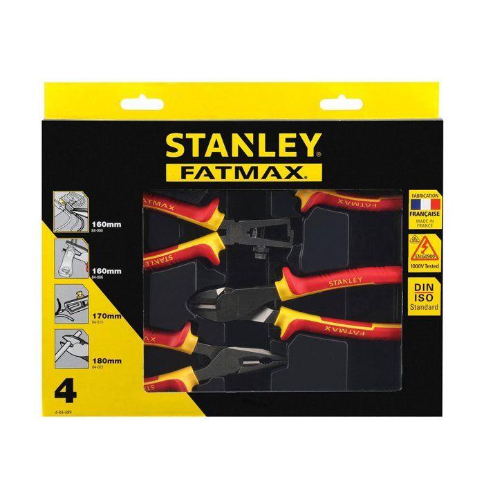 STANLEY Coffret de 4 Pinces Isolees 1000V 4-84-489 Tête Chromée - Inoxydable - Poignée Bi-Matière Certifiée à 1000V