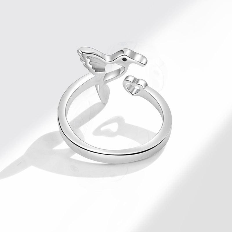 New Personalized Hummingbird Heart Open Ring For Women Versatile Love Letter Adjustable Finger Ring Fashion Jewelry Accessory