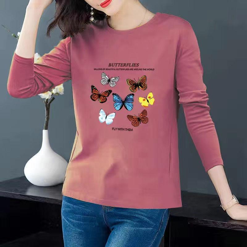 Long Sleeved T-shirt Autumn Korean Version Loose Oversized Middle-aged Mother Printed Long Sleeved Top