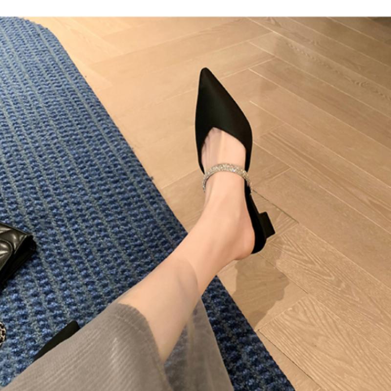2024 Новые Туфли для Женщин С Закрытым Носком Современные Женские Тапочки Модные Туфли Для Женщин Кристалл Острый Носок Сандалии На Квадратном Каблуке