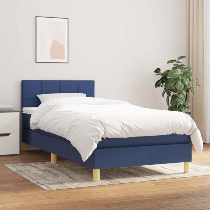Maison Exclusive - Sommier à lattes de lit avec matelas Bleu 90x200 cm Tissu