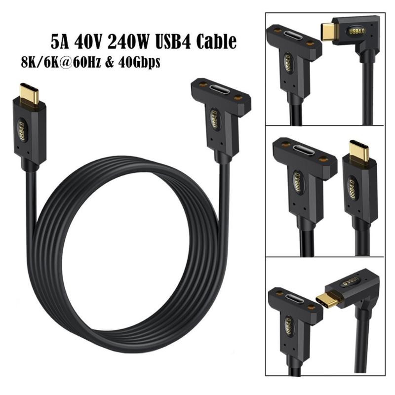 Кабель USB4 90 градусов, скорость передачи данных 40 Гбит/с, 240 Вт, кабель USB C на USB C, быстрая зарядка, 8K@60 Гц, кабель USB 4