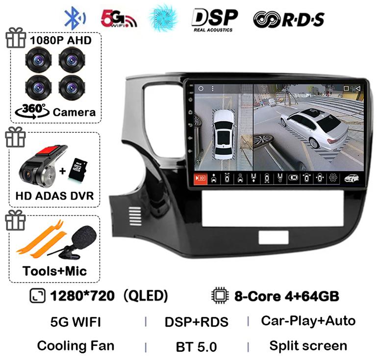 Android 14 Auto Carplay Автомобильное радио для Mitsubishi Outlander 3 III GF0W GG0W 2018 2019 2020-2022 Мультимедийный плеер Навигация GPS