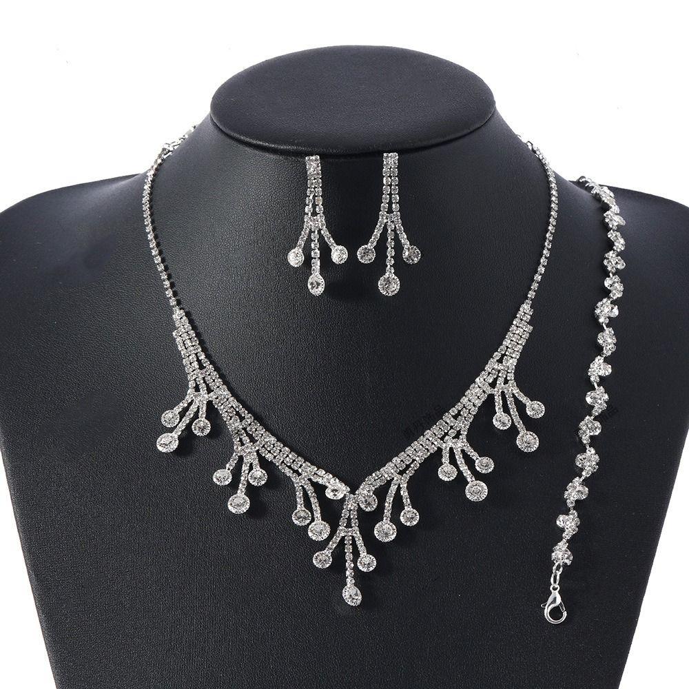 Shining Earrings Claw Chain Necklace Bridal Crystal Jewelry Set  Banquet