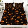 3Pcs Fitted Sheet Set Evil Pumpkin Maple Leaf Print Polyester Breathable Bedding Set For Home Halloween Decor With 2 Pillowcases