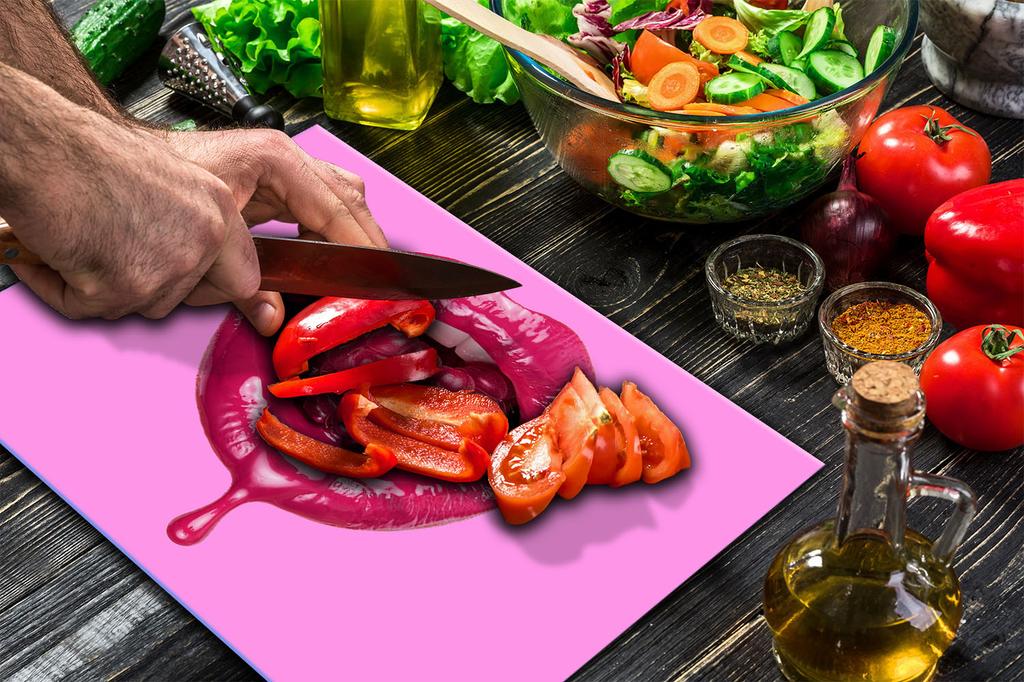 GLASS PLATE CUTTING BOARD 52x40 MOUTH FRUIT