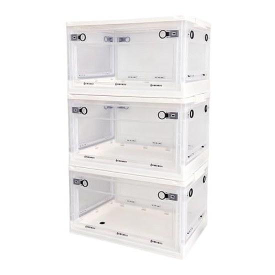 Storage box folding 2025 transparent color set 3 5-sided opening lid stackable container foldable space-saving clothing case caster plastic stylish