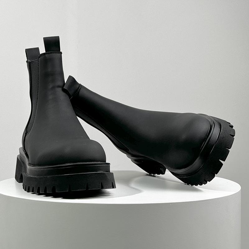 Новое поступление Кожаные мужские ботинки челси Толстая подошва Круглый носок Короткие ботинки Зимняя обувь Ботас Теплые плюшевые Снежные ботинки Обувь с высоким верхом