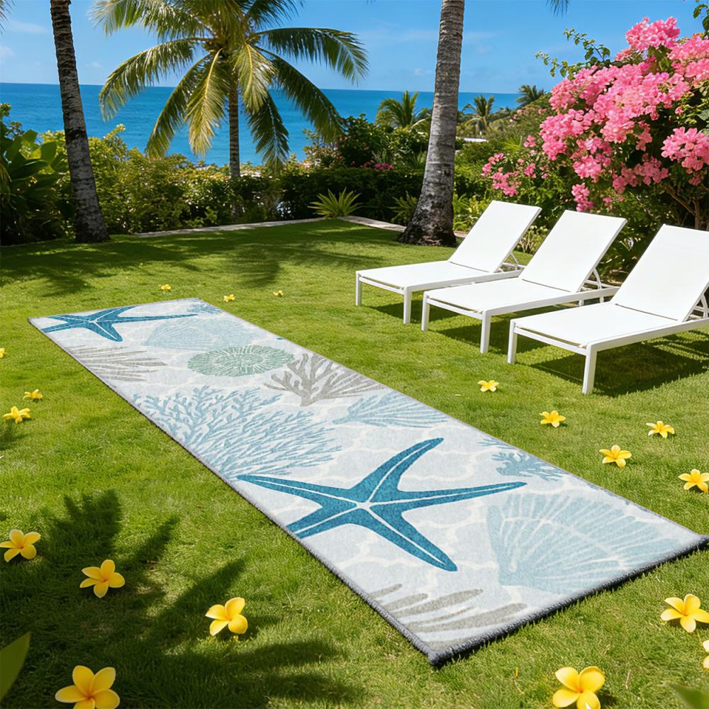 Tropical Beach Starfish Long Rug Non-Slip and Stain-Resistant Outdoor Patio Mat Corridor Kitchen Mat Home Decoration