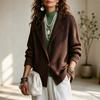 Women's Fashion Color Lapel Collar Long Sleeve Button Down Knit Cardigan Sweater Jacket Loose Fit Drop Shoulder