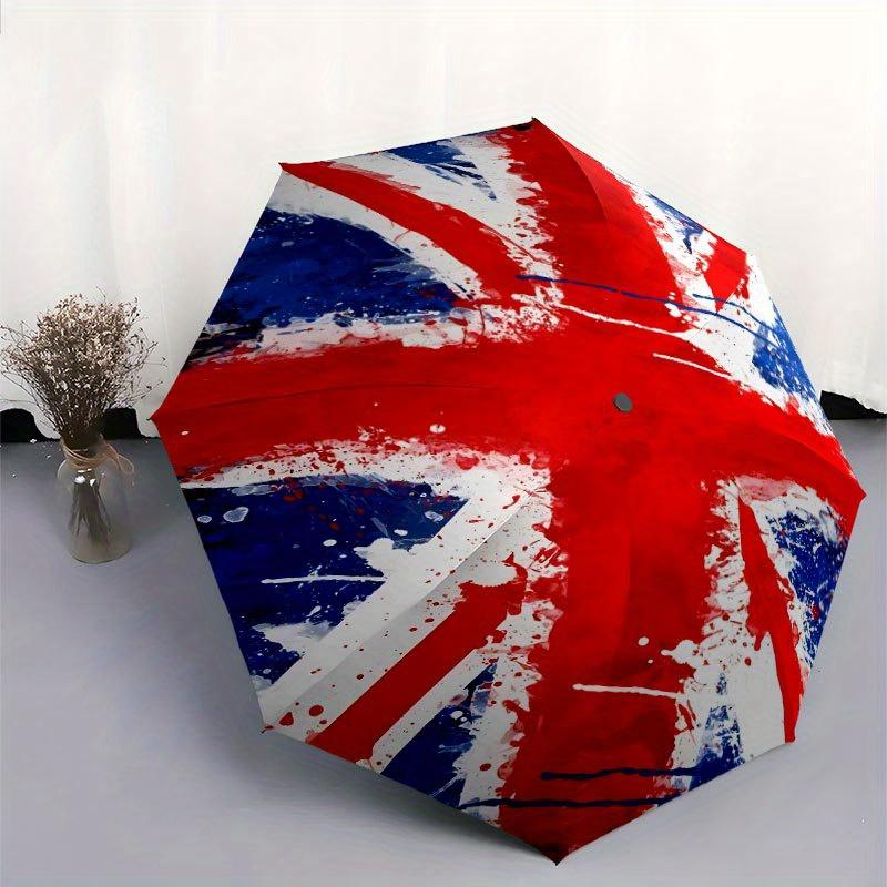 Зонт-трость с рисунком флага Union Jack - Милый мультяшный дизайн, Портативный складной зонт с прочным железным каркасом и 8 спицами для любого сезона