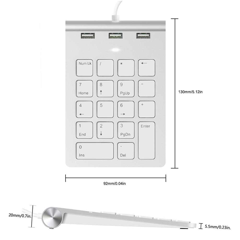 Проводная мини-цифровая клавиатура USB и Type-C с концентратором на 3 порта USB 2.0, 18 клавиш, цифровой блок для ноутбука, компьютера, настольного ПК