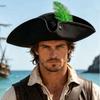 Wide Brim Tricorn Hat Feather Decorated Costume Hat Unisex Fashionable feather hat  Halloween Party
