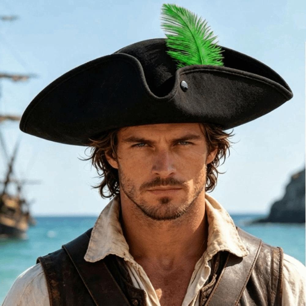 Wide Brim Tricorn Hat Feather Decorated Costume Hat Unisex Fashionable feather hat Halloween Party