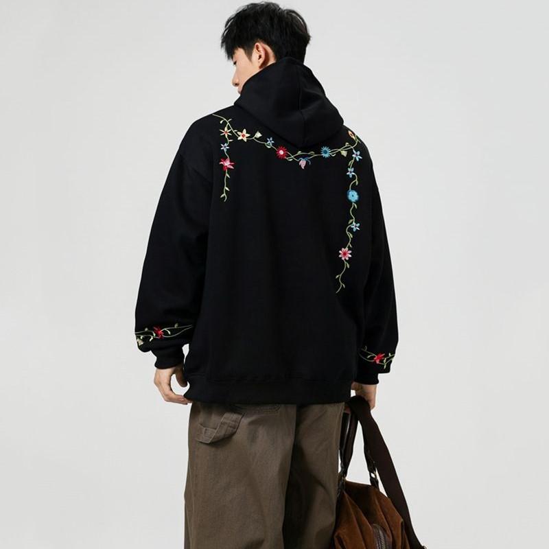 Long Sleeve Oversized Man Hoodies Vintage Floral Casual Loose Spring Autumn Women Pullover Sweatshirt Tops