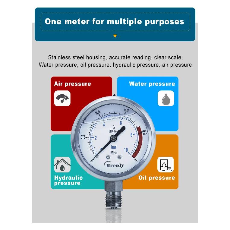 Xin Tester 0-60mpa Anti-vibration Pressure Gauge Radial/Axial Air Hydraulic Water tainless Steel Oil Manometer Thread G1/4 G1/2