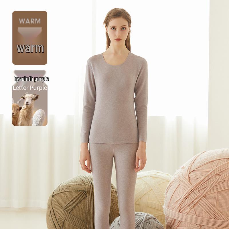 Women's Cashmere Silk Seamless Warm Underwear Set - Fleece-Lined Base Layer for Autumn and Winter
