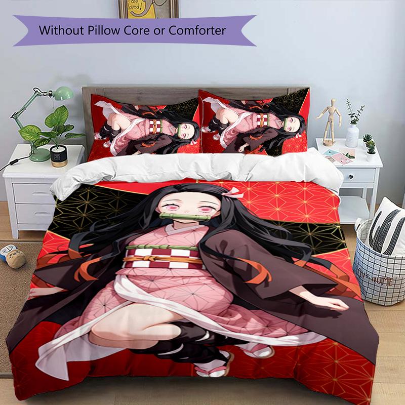 3pcs nezouko5 Design Cover Set - HD Printed Bedding with 1 Cover and 2 Pillowcases - Perfect for Home and Dorm Decor