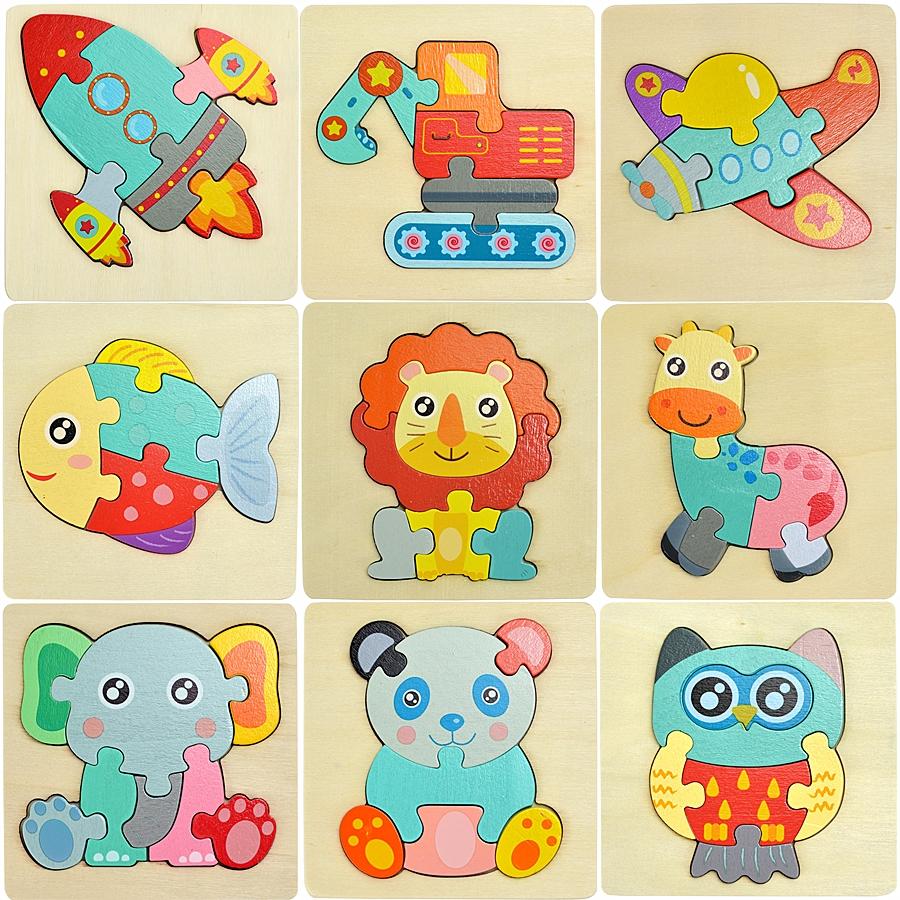 Деревянная детская игрушка Монтессори, 3d головоломка, мультяшный автомобиль с животными, познавательная головоломка, обучающая головоломка для раннего обучения, подарок для ребенка