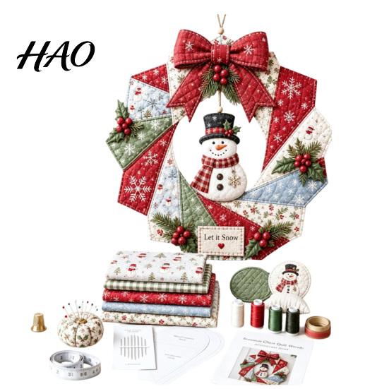 DIY Ornament Making Supplies Christmas Fabric Wreath Kit, Patchwork Beginner-Friendly Handmade Holiday Craft Handcrafted Seasonal Wall Art Decoration
