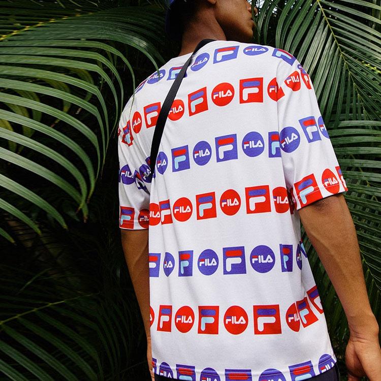 FILA Logo Full Print Sports Loose Round Neck Short Sleeve White Men's F51M128154F-WT