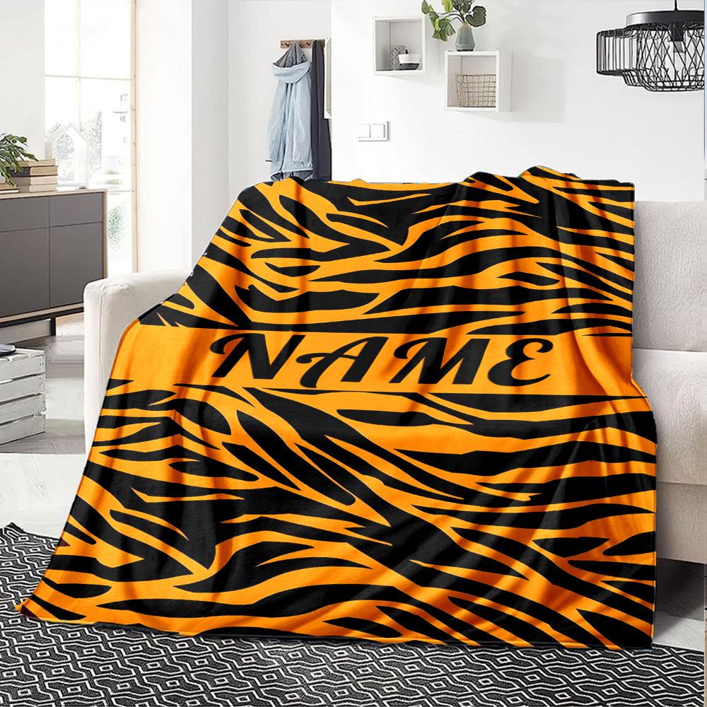 Tiger Stripe Pattern With Placeholder In Bold Gift Personalized Blanket Personalized Name Comfortable Great For Sofa Couch Office Bed Picnics