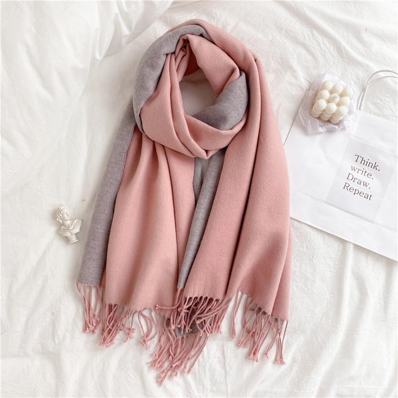 Scarf Women's Winter Simple Versatile Soft Double Sided Solid Color Shawl Tassel Imitation Cashmere Thickened Autumn and Winter Warm Scarf