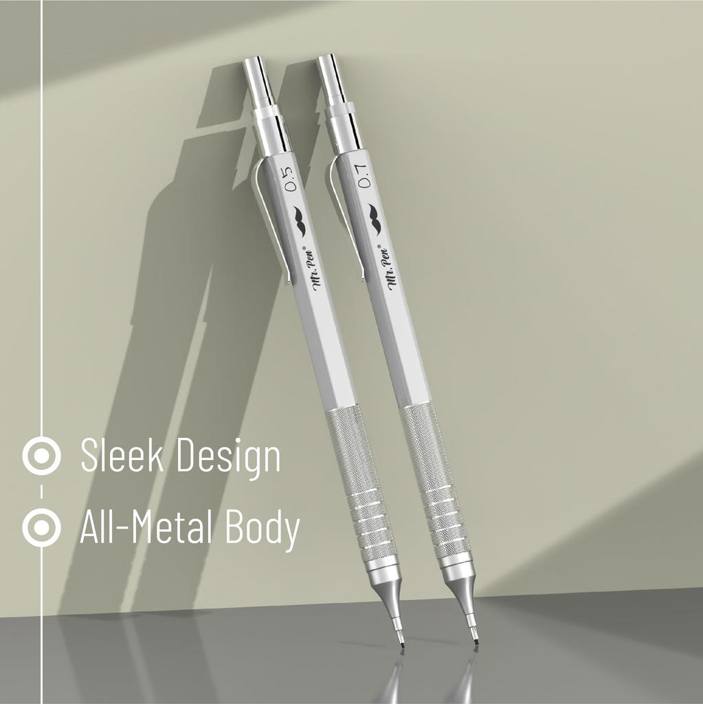 Ручка Металлический механический карандаш Набор 2 размеров Механический карандаш Карандаш для набросков Карандаш для черчения Механический карандаш Металлический грифельный карандаш Mr. 0,5 и 0,7 мм