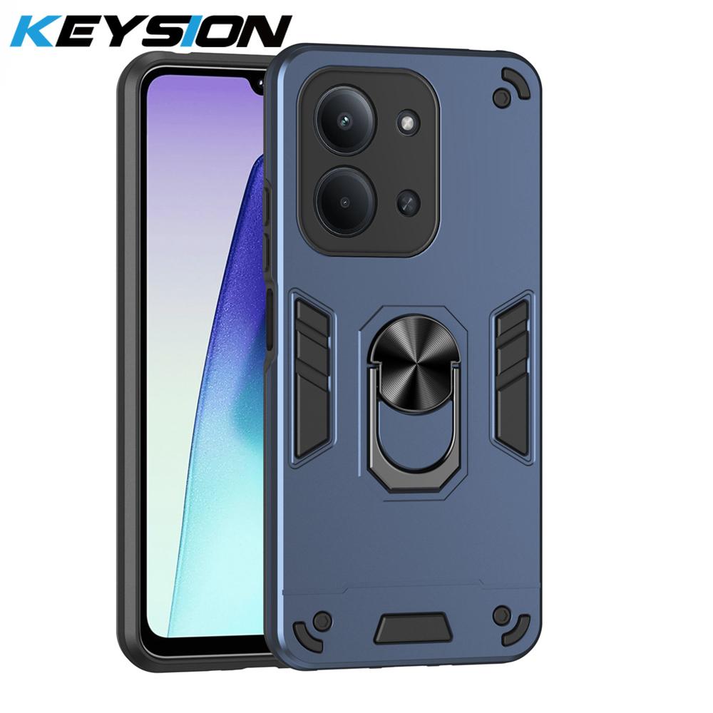 KEYSION Противоударный бронированный чехол для Xiaomi POCO C85 Мягкий силикон+ПК Металлическая подставка-кольцо Задняя крышка для телефона для Redmi 15C