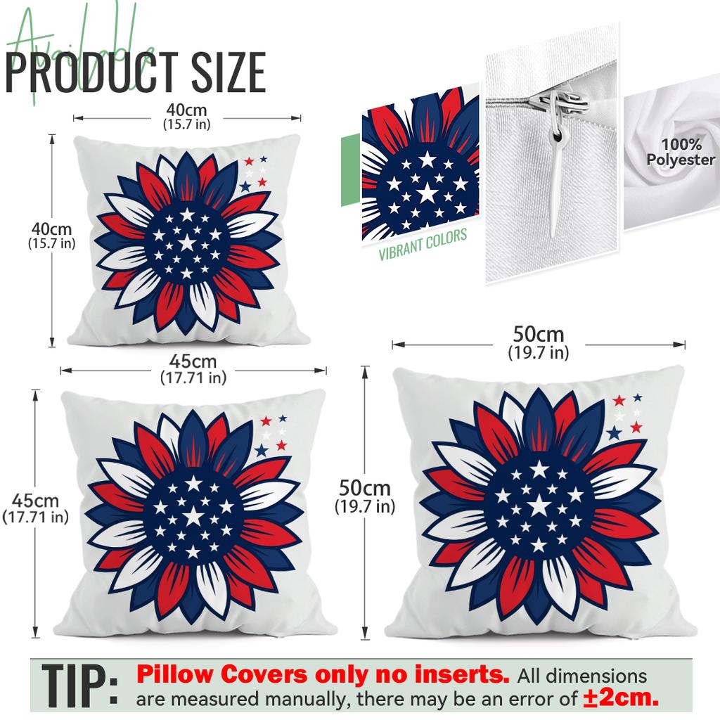 4Pcs Red White Blue Independence Day Print Single-Sided Cushion Cover For Living Room Bedroom Car Home Decor