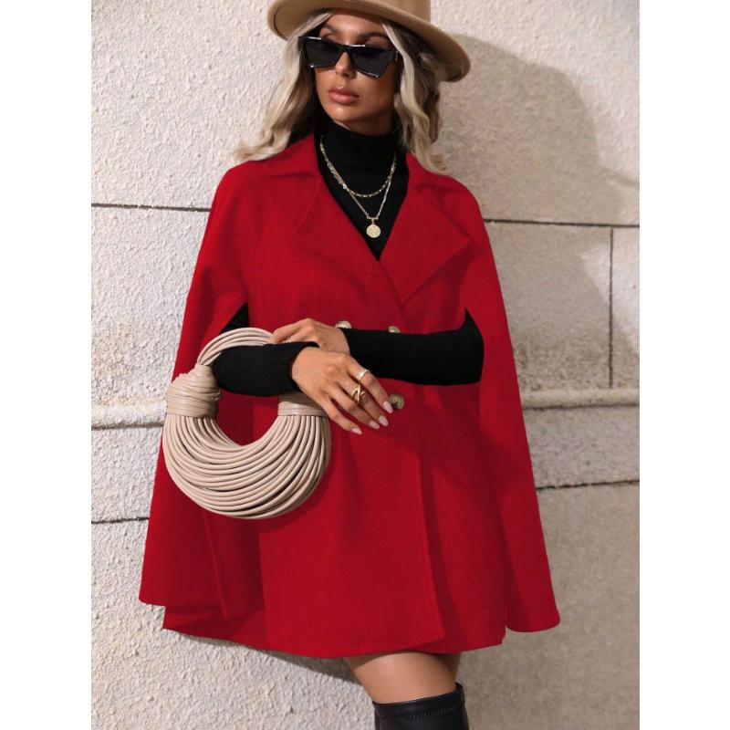 Women's Cape Woolen Coat, Mid-Length Double Breasted Cloak Jacket, Elegant High Grade Loose Slimming Overcoat, Ladies Warm Cape Outerwear