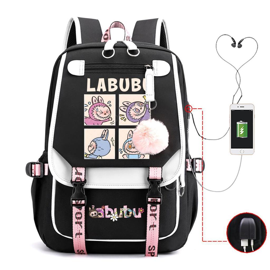 Милый рюкзак с мультяшным принтом LABUBU для учеников средней школы, вместительная школьная сумка в стиле инс