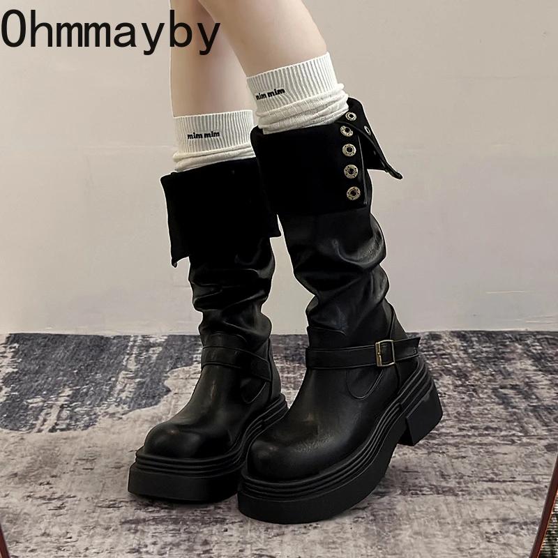 Thick Heel Women Knee High Boots Fashion Slip On Shoes Autumn Winter Laides Concise Knight Long Botas De Mujer