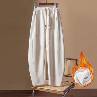 Женские осенне-зимние брюки нового стиля на флисовой подкладке, свободные, с высокой посадкой, типа «бананы», модные, повседневные, на кулиске, с эластичной талией, гаремные