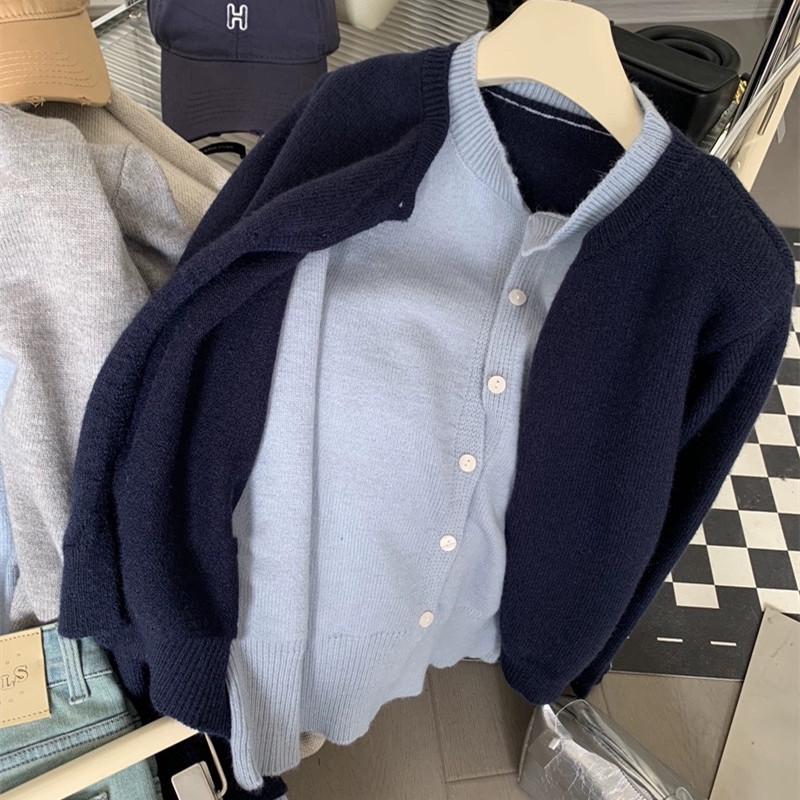 Korean Patchwork Color Block Knit Cardigan - Women's 2026 Autumn/Winter Loose Layering Sweater Jacket.