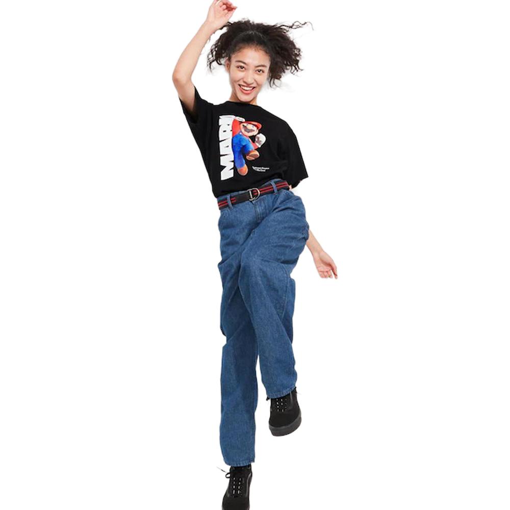 Uniqlo X Super Mario Коллаборация SS23 Мультяшный Принт Буквы Футболка Унисекс Топы Черный 459217-09