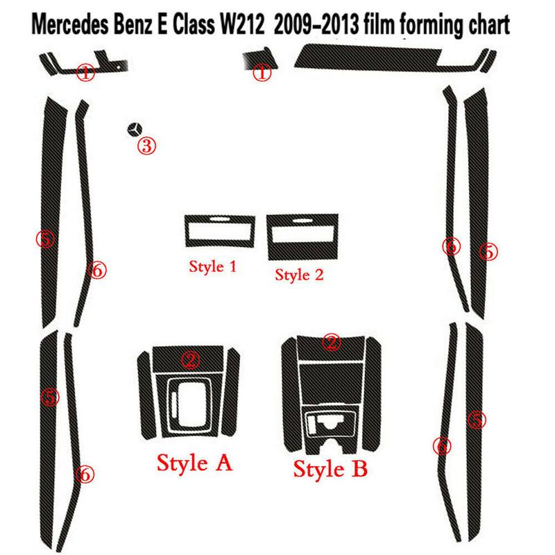 Carbon Fiber Black Interior Trim Cover For Mercedes Benz Class E W212 5D Mouldings Decals Car Accessories