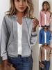 Женская повседневная куртка-кардиган на молнии с капюшоном, европейский и американский стиль, однотонная, с длинным рукавом, 2025